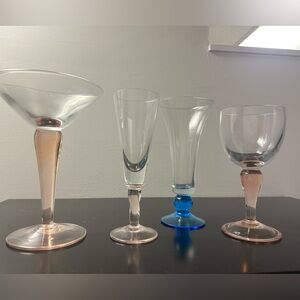 Large Glassware Set with Pink and Blue Accents